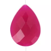 Perle goutte motif ethnique 17x13mm pierre gemme teintée Calcedoine Rose Doré x1