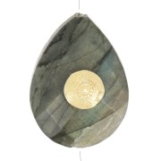 Perle goutte motif ethnique 17x13 mm pierre gemme Labradorite - Doré or fin x1|raw }}