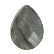 Perle goutte motif ethnique 17x13 mm pierre gemme Labradorite - Doré or fin x1