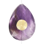 Perle goutte motif ethnique 17x13 mm pierre gemme Amethyste - Doré or fin x1
