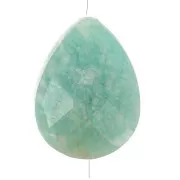 Perle goutte motif ethnique 14x10 mm pierre gemme - Amazonite - Doré or fin x1