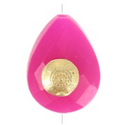 Perle goutte motif ethnique 14x10 mm pierre gemme teintée Calcedoine Rose Doré x1|raw }}