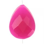 Perle goutte motif ethnique 14x10 mm pierre gemme teintée Calcedoine Rose Doré x1