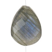 Perle goutte motif ethnique 14x10 mm pierre gemme - Labradorite - Doré or fin x1