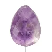 Perle goutte motif ethnique 14x10 mm pierre gemme - Amethyste - Doré or fin x1