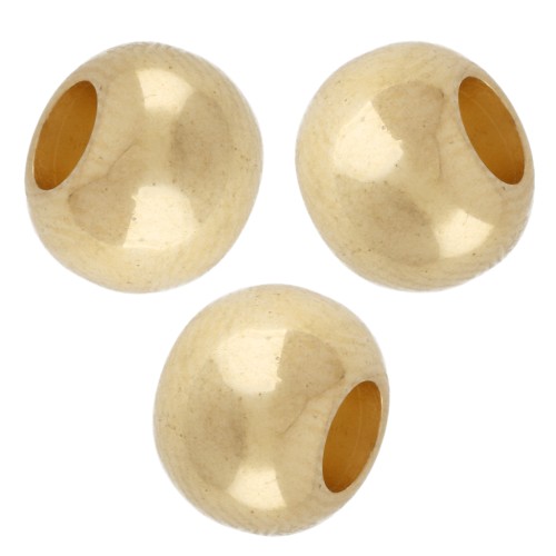 Perles rondes aplaties 8x6 mm - gros trou - Doré à l'or fin x5