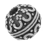 Perle ronde aplatie 8 mm - motif fleur - Acier inoxydable 304L x1