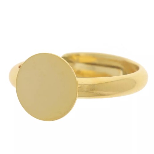 Bague plateau demi jonc réglable pour cabochon 10 mm - T.58 à 64 - Doré à l'or fin