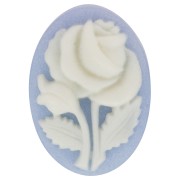 Camée résine 18x13 mm - motif rose - Bleu ciel x1