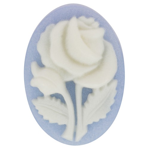 Camée résine 18x13 mm - motif rose - Bleu ciel x1