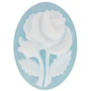 Camée résine 18x13 mm - motif rose - Bleu azur x1