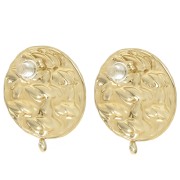 Clous d'oreilles rond effet tressé 22 mm anneau ouvert - Acier inox 304L Doré x2