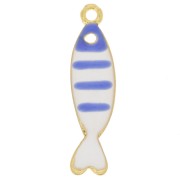Breloque poisson rayé 26.5x7 mm avec résine époxy - Doré - Bleu - Blanc x1|raw }}
