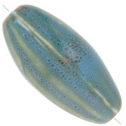 Perle olive motif rayé 40x20 mm en céramique - Bleu - Beige - Tacheté marron x1|raw }}