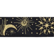 Ruban en polyester 25 mm - motif astral - Noir - Doré x1m