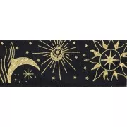 Ruban en polyester 25 mm - motif astral - Noir - Doré x1m