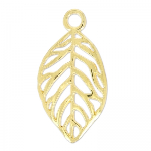 Breloque feuille 30x16 mm Doré à l'or fin x1