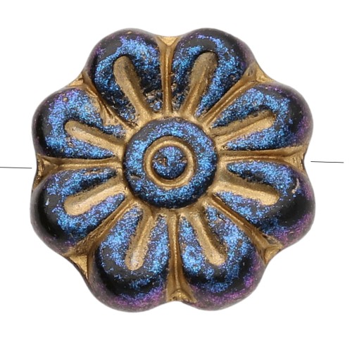 Perles fleurs 18 mm en verre - Jet Light Gold x4