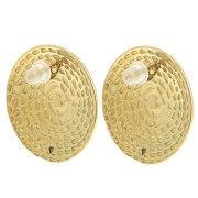 Clous d'oreilles rond texturé 24 mm avec un trou - Acier inoxydable 304L Doré x2
