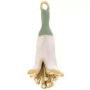 Pendentif fleur 23x11 mm en résine époxy - Acier inoxydable 304L Doré - Blanc x1