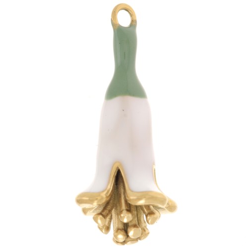 Pendentif fleur 23x11 mm en résine époxy - Acier inoxydable 304L Doré - Blanc x1