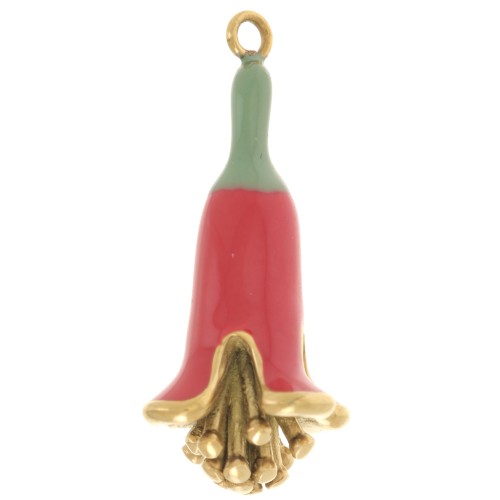 Pendentif fleur 23x11 mm en résine époxy - Acier inoxydable 304L Doré - Rouge x1