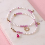 Pendentif coeur 9x9 mm Calcédoine rose et cabochon 4mm Pierre de lune - Argent 925