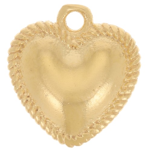 Breloque coeur bombé 12x11 mm effet torsadé - Doré à l'or fin x1