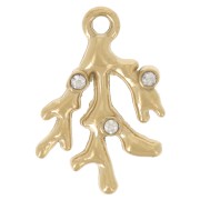 Breloque corail 13x9 mm avec strass - Acier inoxydable 304L Doré x1|raw }}