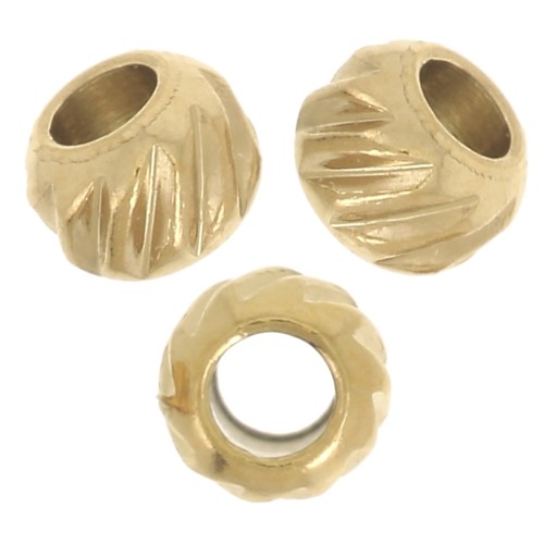 Perles rondes aplaties striées 3 mm - Acier inoxydable 316L Doré x8