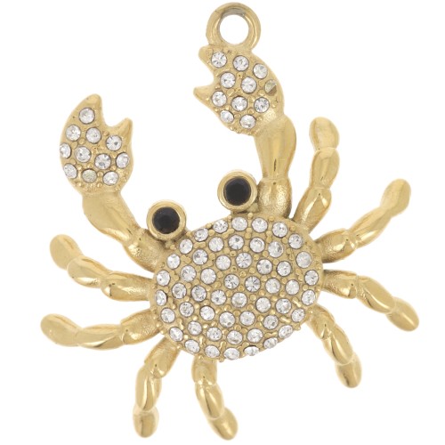 Pendentif crabe 29.5x28.5 mm avec strass - Acier inoxydable 304L Doré x1