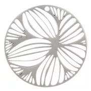 Breloque ronde ajourée 15 mm - motif fleur - Acier inoxydable 304L x1