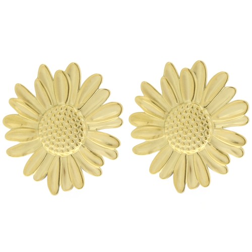 Clips d'oreilles fleur marguerite 44 mm - Acier inoxydable 304L Doré x2