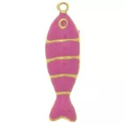 Pendentif poisson 22x6.5 mm avec résine époxy - Acier inox 304L Doré - Magenta x1