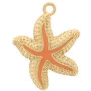 Pendentif étoile de mer 22x19 mm résine époxy - Acier inox 304L Doré - Orange x1