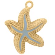 Pendentif étoile de mer 22x19 mm résine époxy - Acier inox 304L Doré Bleu clair x1|raw }}