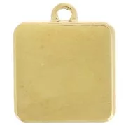 Breloque carré motif palmier 14x12 mm résine époxy - Acier inox 304L Doré - Blanc