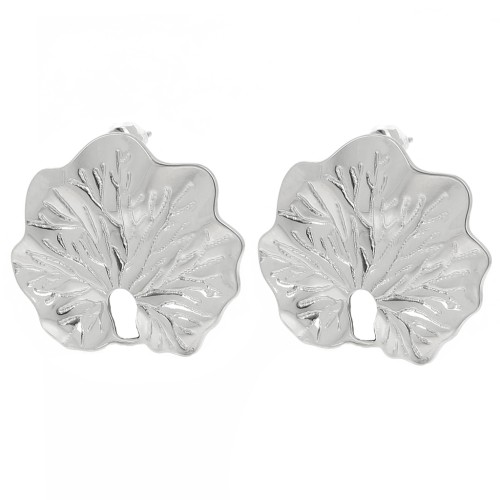 Clous d'oreilles feuille travaillé 23x26 mm - Acier inoxydable 304L x2