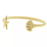 Bracelet jonc coquillage et étoile de mer réglable 19x160mm - Acier inox Doré 304L