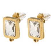 Clous d'oreilles rectangle 13x9mm cabochon verre Acier inox Doré 304L - Crystal x2|raw }}