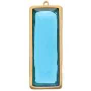 Pendentifs rectangle 35x13 mm avec cabochon verre - Acier inox Doré 304L - Bleu x2