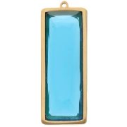 Pendentifs rectangle 35x13 mm avec cabochon verre - Acier inox Doré 304L - Bleu x2