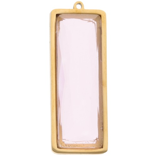 Pendentifs rectangle 35x13 mm avec cabochon verre - Acier inox Doré 304L - Rose x2