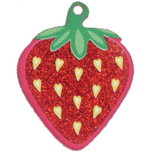 Pendentif fraise 42x33 mm en plexiglas - Rouge pailleté x1