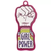 Pendentif poing fermé 48.5x22 mm en plexiglas - Girl Power - Prune - Blanc x1
