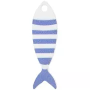 Pendentif poisson rayé 32x10 mm en plexiglas - Blanc - Bleu x1