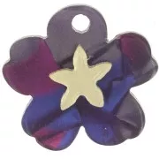 Pendentif fleur 19x21 mm motif étoile en plexiglas - Marbré Violet - Doré x1