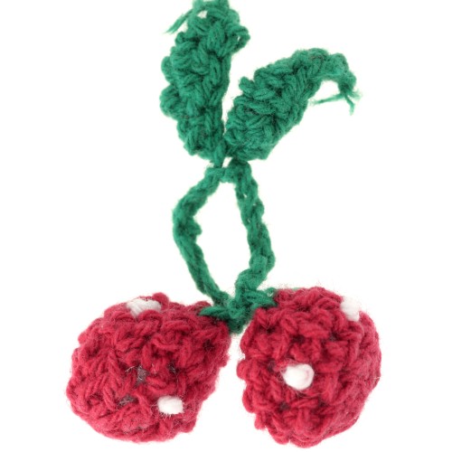Pendentif cerises au crochet 43x38 mm - Rouge - Vert x1