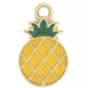 Breloque ananas 18x11 mm en résine époxy - Jaune - Doré à l'or fin x1