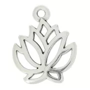 Breloque fleur de lotus 23x19 mm Placage Argent fin vieilli x1